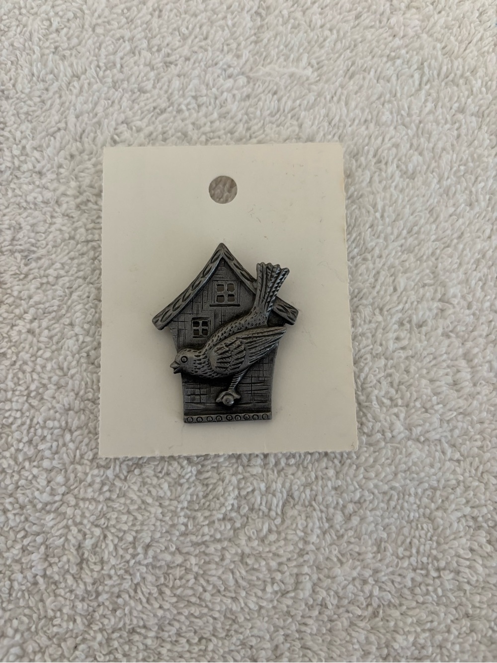Vintage 90s new pewter birdhouse pin